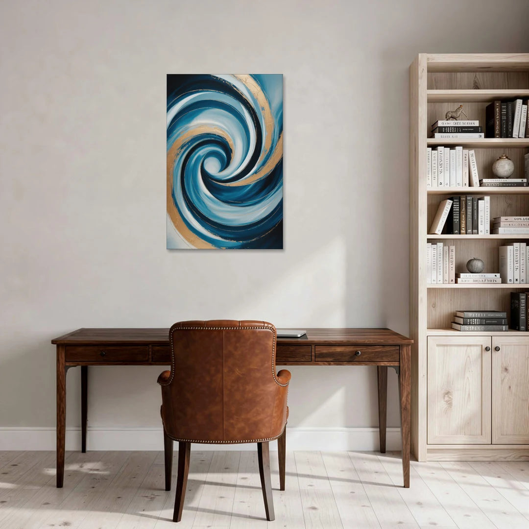 Opulent Swirl Blue and Gold Abstract - Canvas Wall Art - Office - 24x36