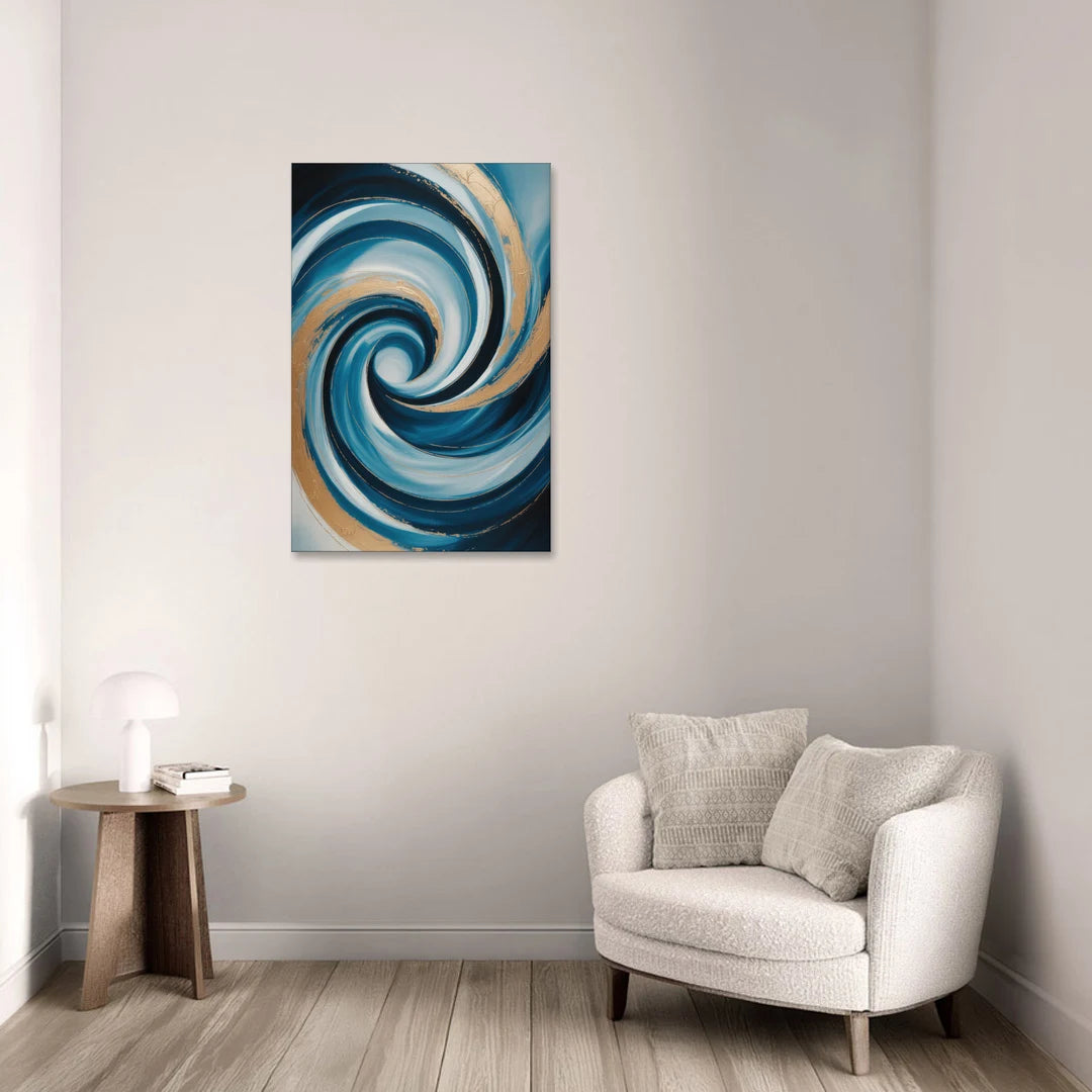 Opulent Swirl Blue and Gold Abstract - Canvas Wall Art - Sofa - 24x36