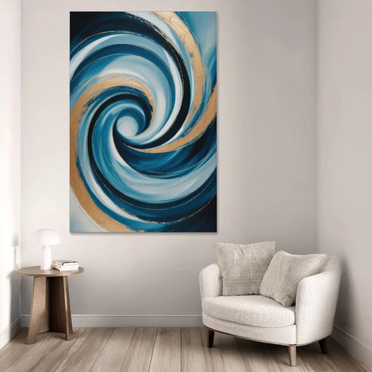 Opulent Swirl Blue and Gold Abstract - Canvas Wall Art - Sofa - 40x60