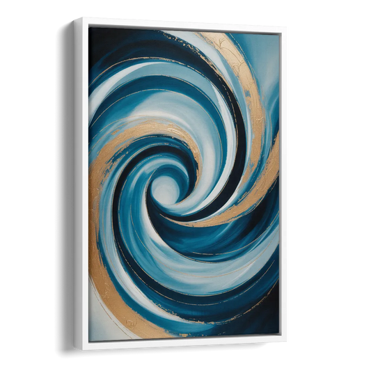 Opulent Swirl Blue and Gold Abstract Side - White Canvas Wall Art