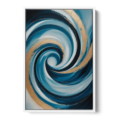 Opulent Swirl Blue and Gold Abstract - White Frame Canvas