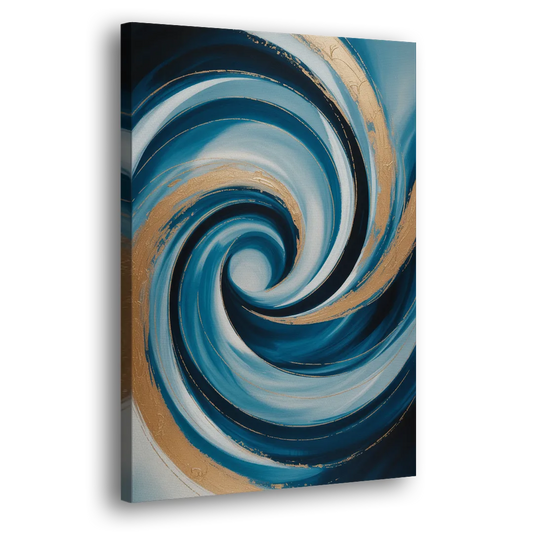 Opulent Swirl Blue and Gold Abstract Side - Canvas Wall Art