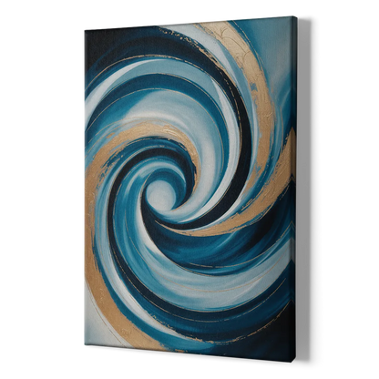 Opulent Swirl Blue and Gold Abstract - Canvas Print Art Sides