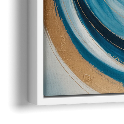 Opulent Swirl Blue and Gold Abstract - Close-Up White Frame Canvas