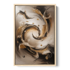 Opulent Swirls Brown Abstract - Oak Framed Canvas Wall Art - Front