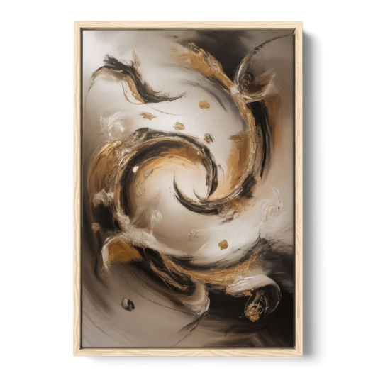 Opulent Swirls Brown Abstract - Oak Framed Canvas Wall Art - Front
