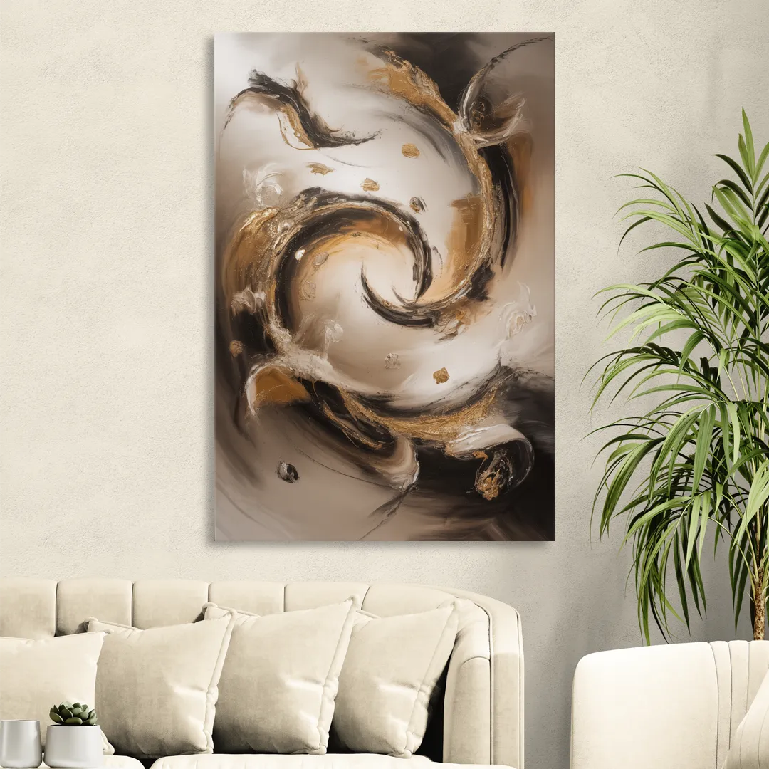 Opulent Swirls Brown Abstract Sitting Room - Canvas Wall Art