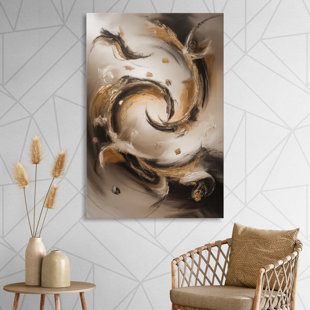 Opulent Swirls Brown Abstract Living Room - Canvas Wall Art
