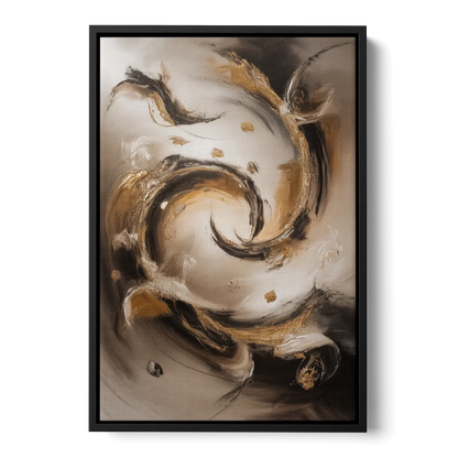 Opulent Swirls Brown Abstract Front - Black Canvas Wall Art