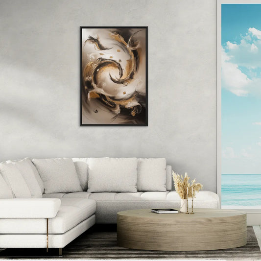 Opulent Swirls Brown Abstract - Living Room Black Frame Canvas