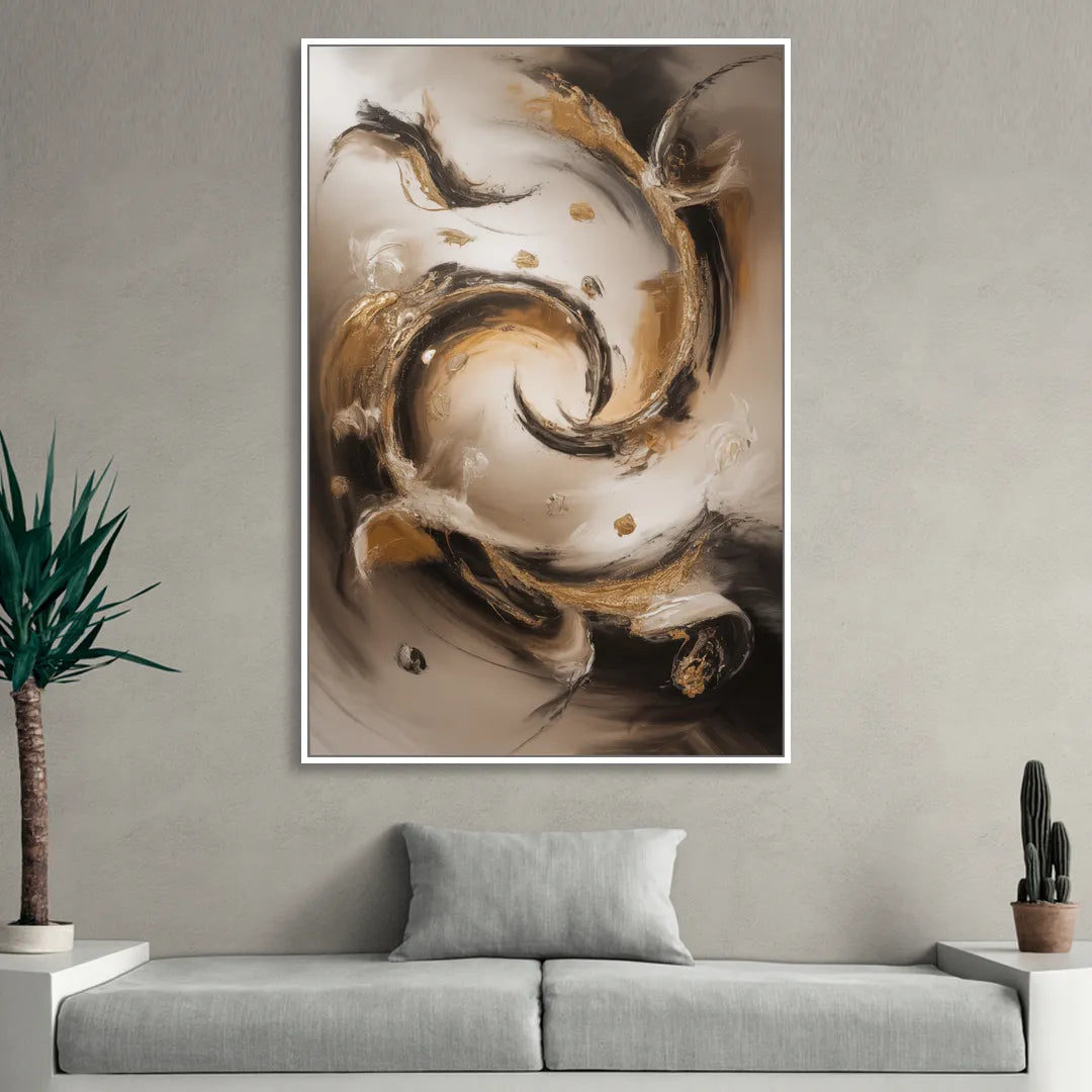 Opulent Swirls Brown Abstract Living Room - White Canvas Wall Art