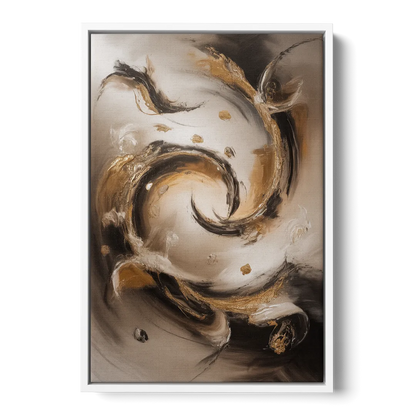 Opulent Swirls Brown Abstract - White Frame Canvas