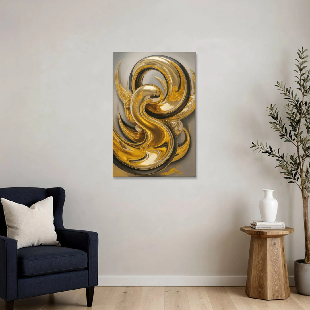 Opulent Swirls Gold Abstract - Canvas Wall Art - Sofa - 24x36