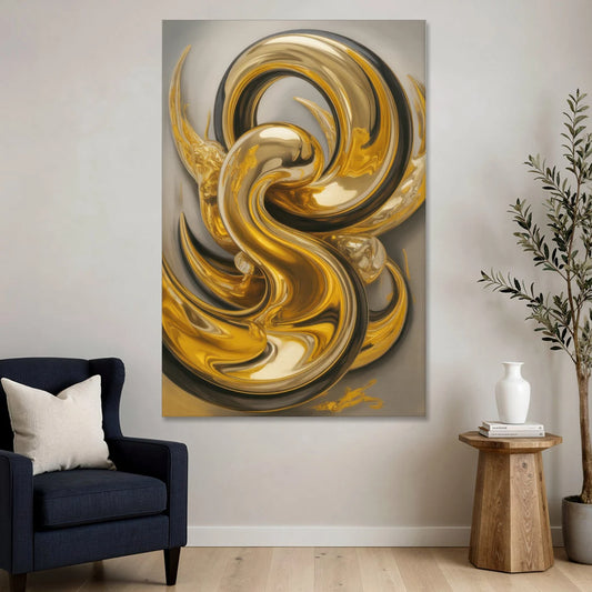 Opulent Swirls Gold Abstract - Canvas Wall Art - Sofa - 40x60