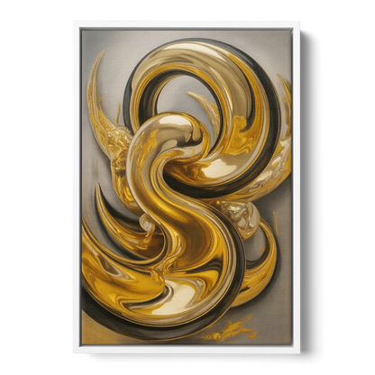 Opulent Swirls Gold Abstract - White Frame Canvas