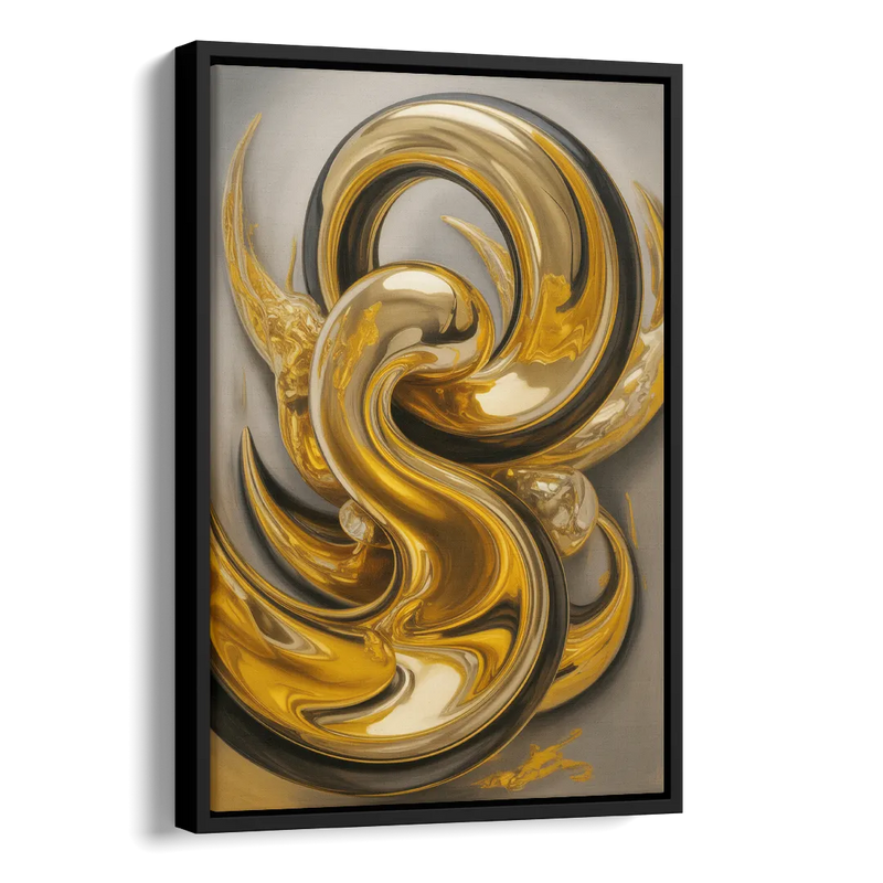 Opulent Swirls Gold Abstract Side - Black Canvas Wall Art