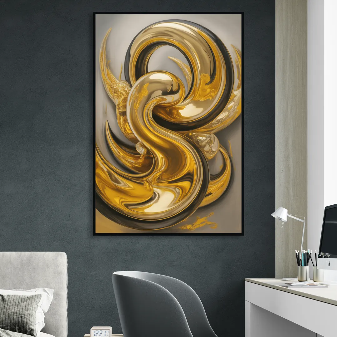 Opulent Swirls Gold Abstract Sitting Room - Black Canvas Wall Art