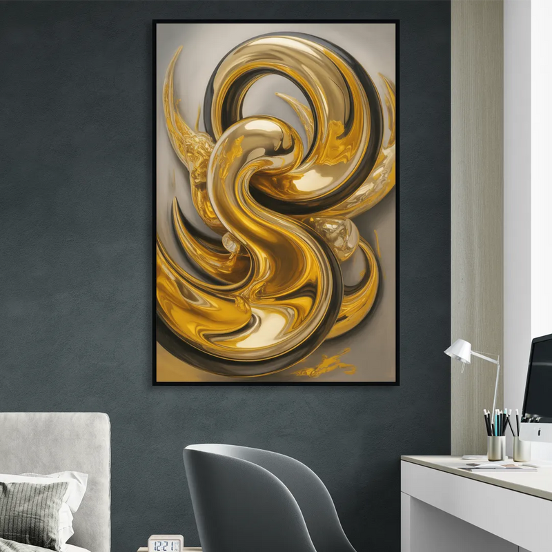 Opulent Swirls Gold Abstract Sitting Room - Black Canvas Wall Art
