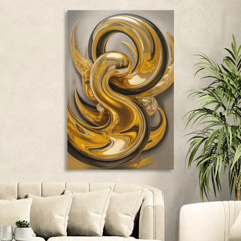 Opulent Swirls Gold Abstract Living Room - Canvas Wall Art