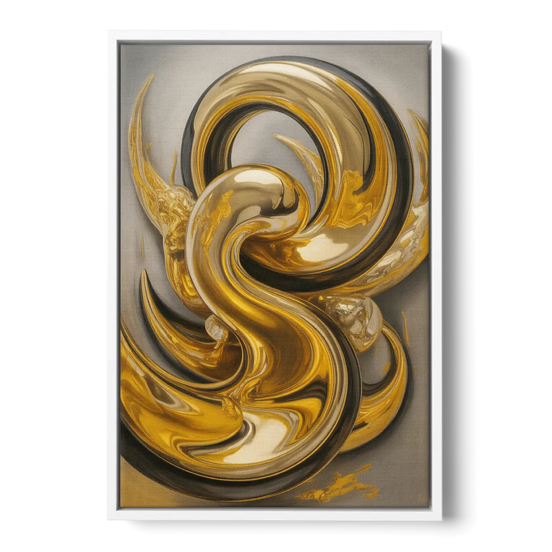 Opulent Swirls Gold Abstract Front - White Canvas Wall Art
