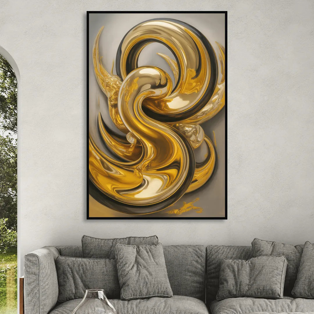 Opulent Swirls Gold Abstract Living Room - Black Canvas Wall Art