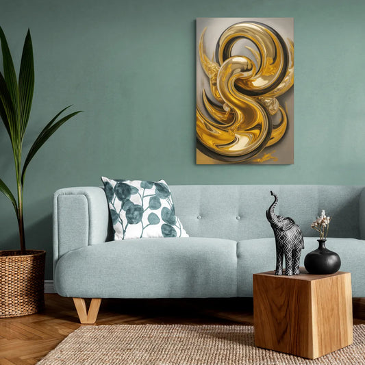 Opulent Swirls Gold Abstract - Canvas Wall Art Living Room