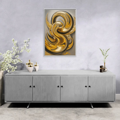 Opulent Swirls Gold Abstract - Living Room White Frame Canvas
