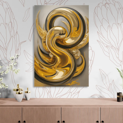Opulent Swirls Gold Abstract Sitting Room - Canvas Wall Art