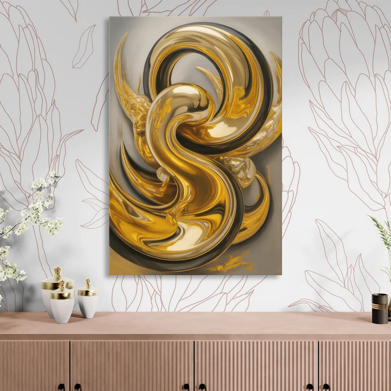 Opulent Swirls Gold Abstract Sitting Room - Canvas Wall Art