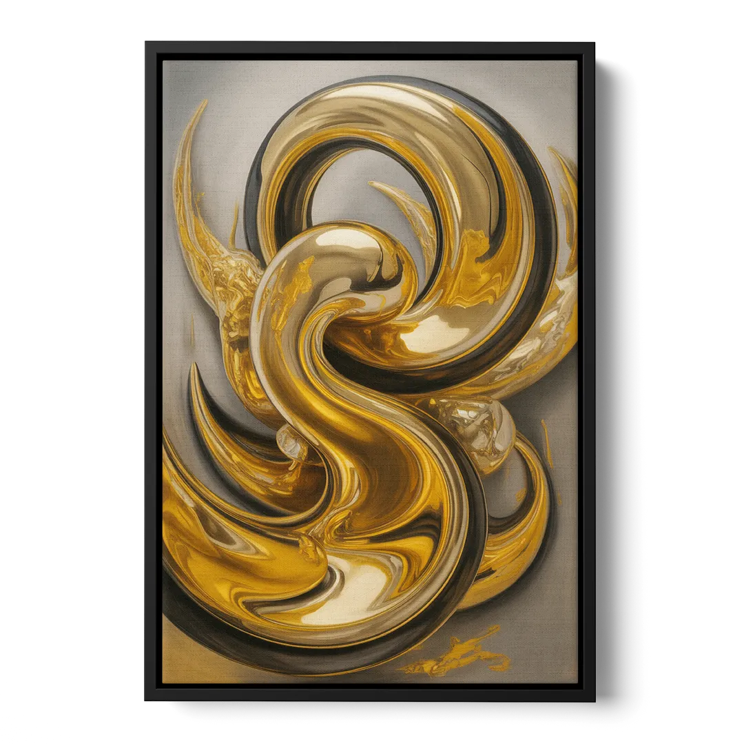 Opulent Swirls Gold Abstract Front - Black Canvas Wall Art