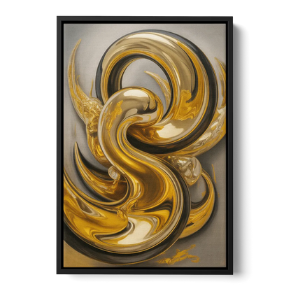 Opulent Swirls Gold Abstract Front - Black Canvas Wall Art