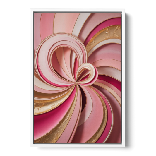 Opulent Swirls Pink and Gold Abstract - White Framed Canvas Wall Art - Front