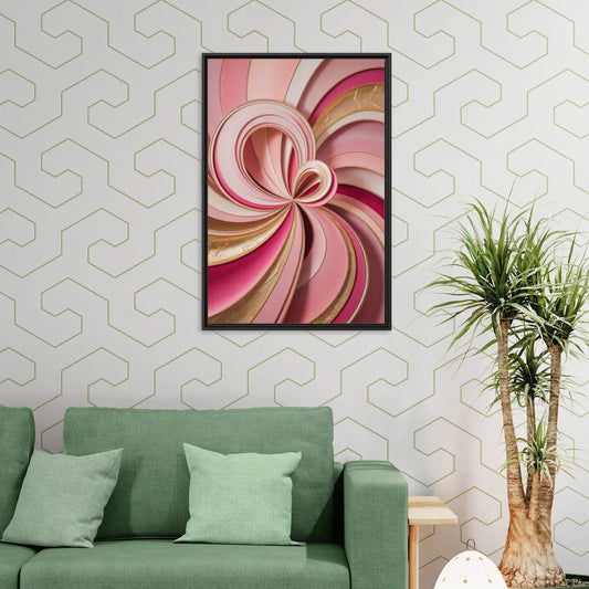 Opulent Swirls Pink and Gold Abstract - Living Room Black Frame Canvas