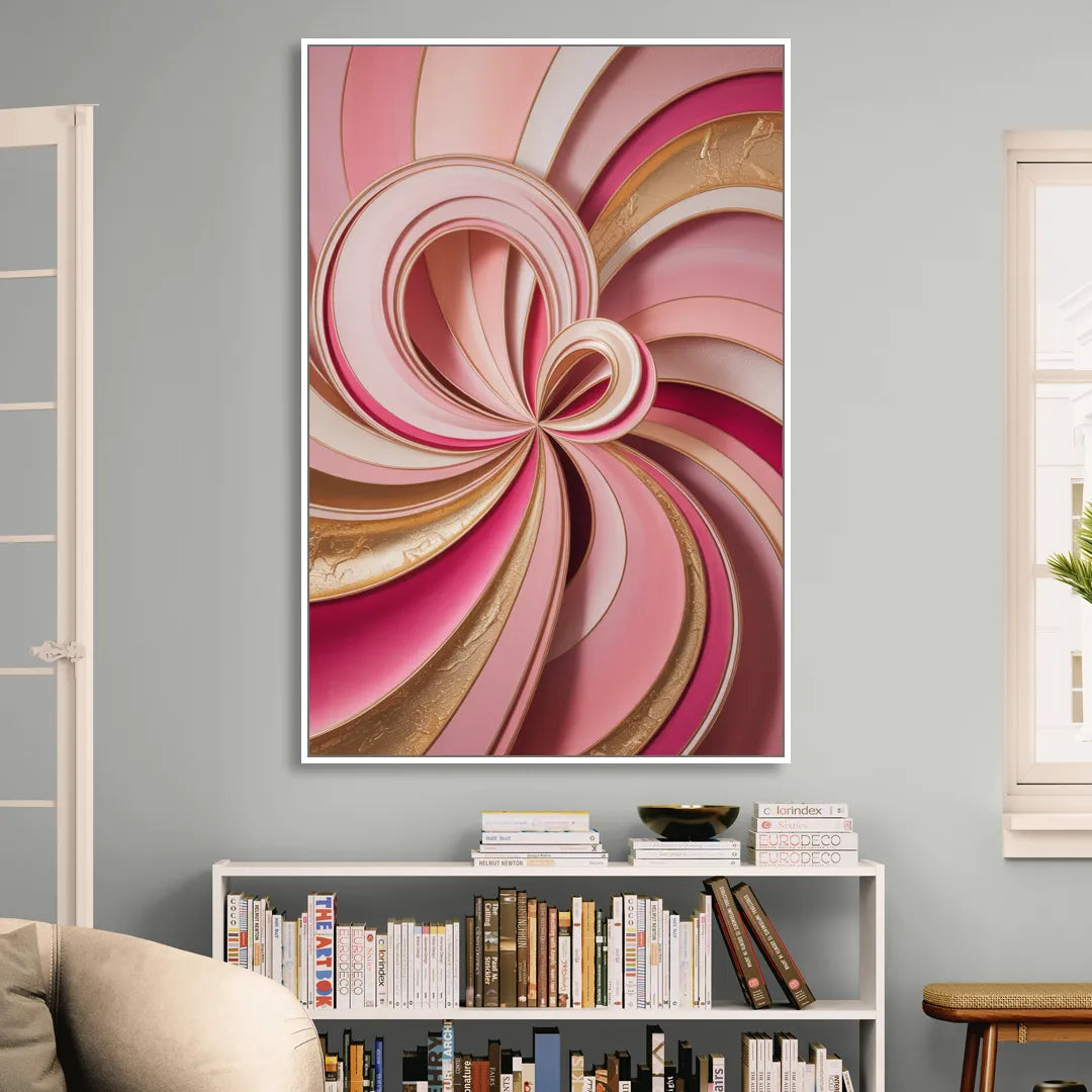 Opulent Swirls Pink and Gold Abstract Sitting Room - White Canvas Wall Art