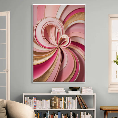 Opulent Swirls Pink and Gold Abstract Sitting Room - White Canvas Wall Art