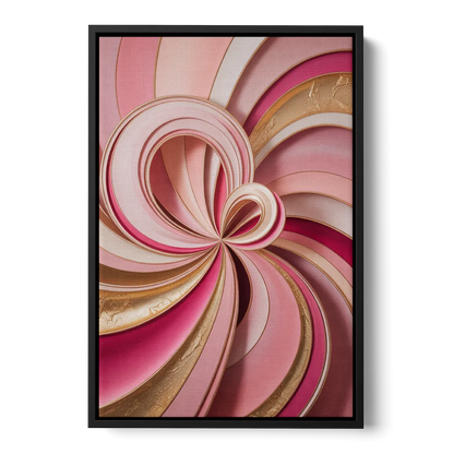 Opulent Swirls Pink and Gold Abstract Front - Black Canvas Wall Art