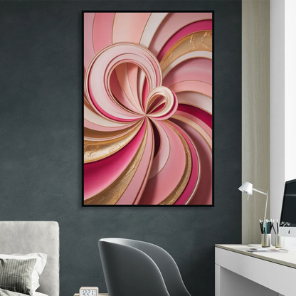 Opulent Swirls Pink and Gold Abstract Living Room - Black Canvas Wall Art