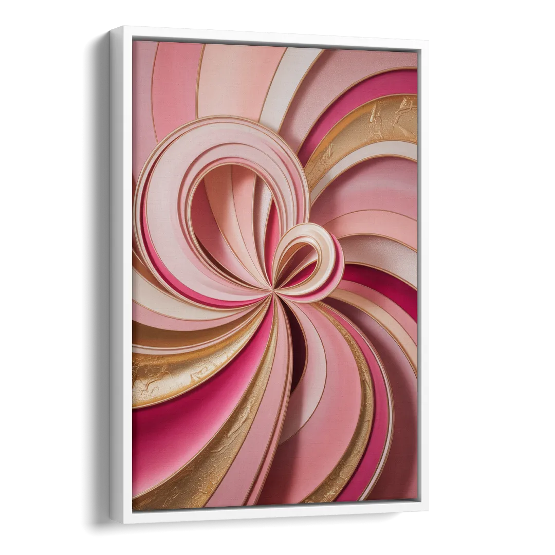 Opulent Swirls Pink and Gold Abstract Side - White Canvas Wall Art