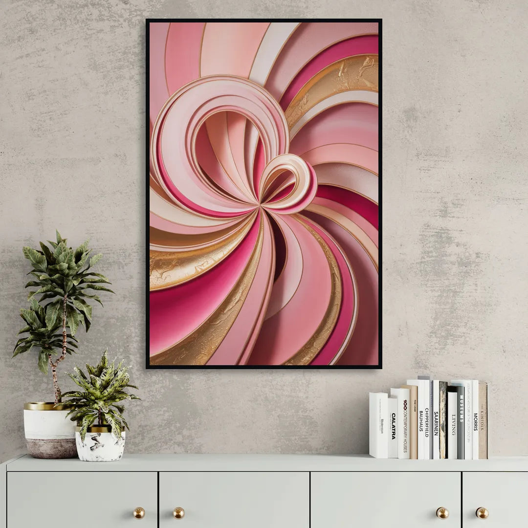 Opulent Swirls Pink and Gold Abstract Sitting Room - Black Canvas Wall Art