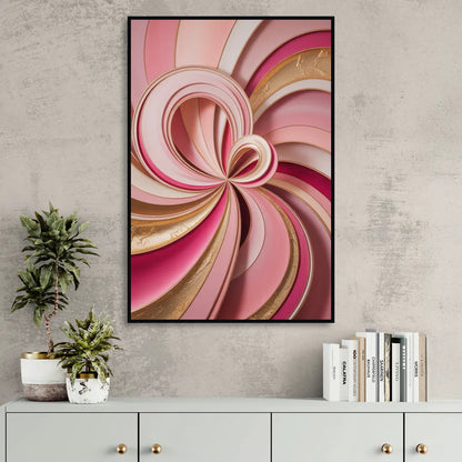 Opulent Swirls Pink and Gold Abstract Sitting Room - Black Canvas Wall Art