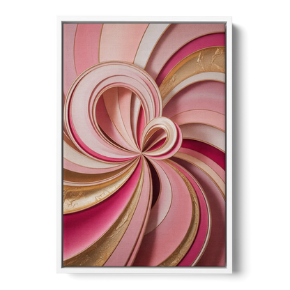 Opulent Swirls Pink and Gold Abstract Front - White Canvas Wall Art