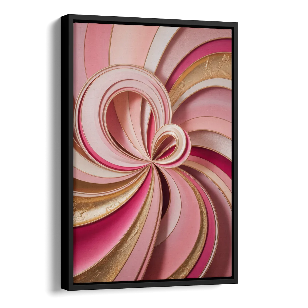 Opulent Swirls Pink and Gold Abstract Side - Black Canvas Wall Art