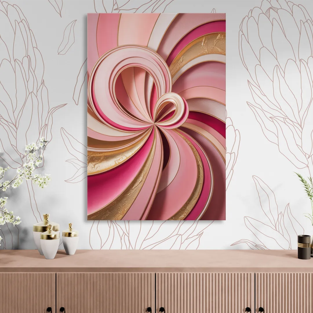 Opulent Swirls Pink and Gold Abstract Living Room - Canvas Wall Art
