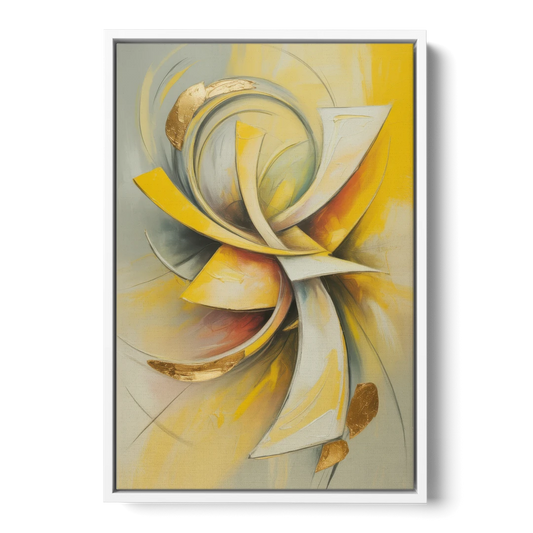 Opulent Vortex Yellow Abstract - White Framed Canvas Wall Art - Front