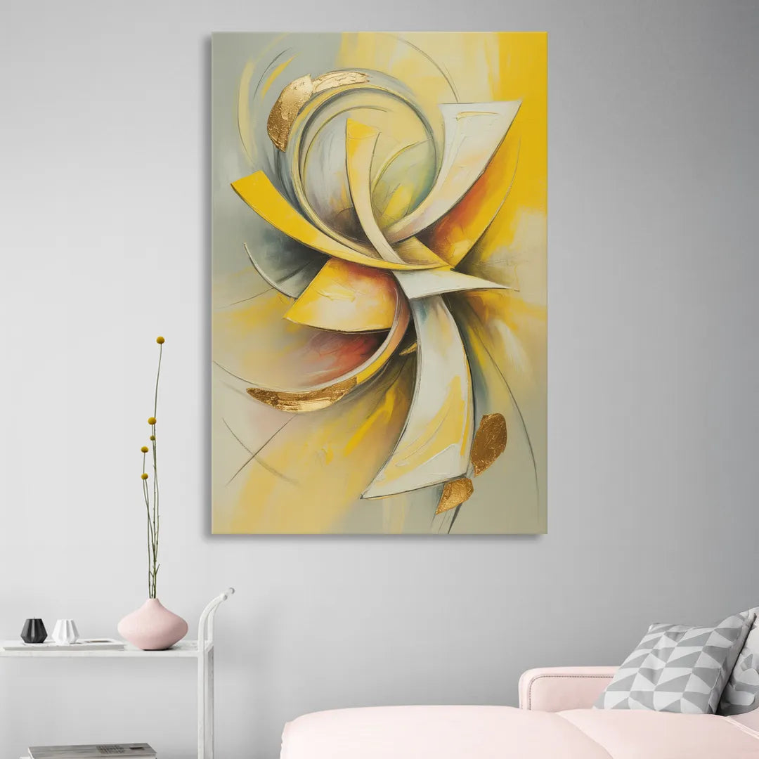 Opulent Vortex Yellow Abstract Sitting Room - Canvas Wall Art