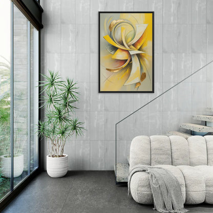 Opulent Vortex Yellow Abstract - Living Room Black Frame Canvas