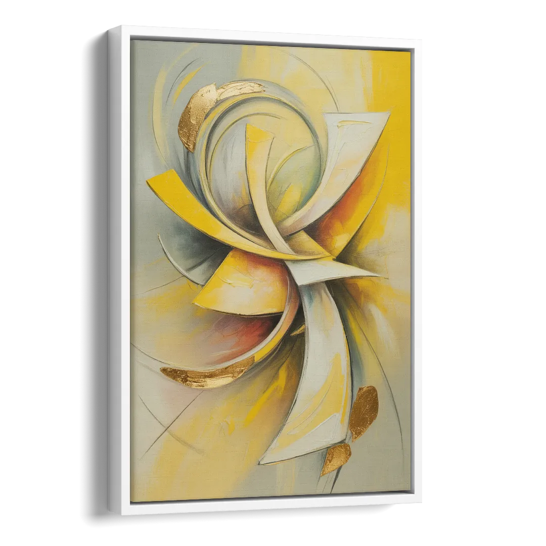 Opulent Vortex Yellow Abstract Side - White Canvas Wall Art