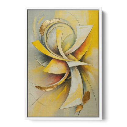Opulent Vortex Yellow Abstract - White Frame Canvas
