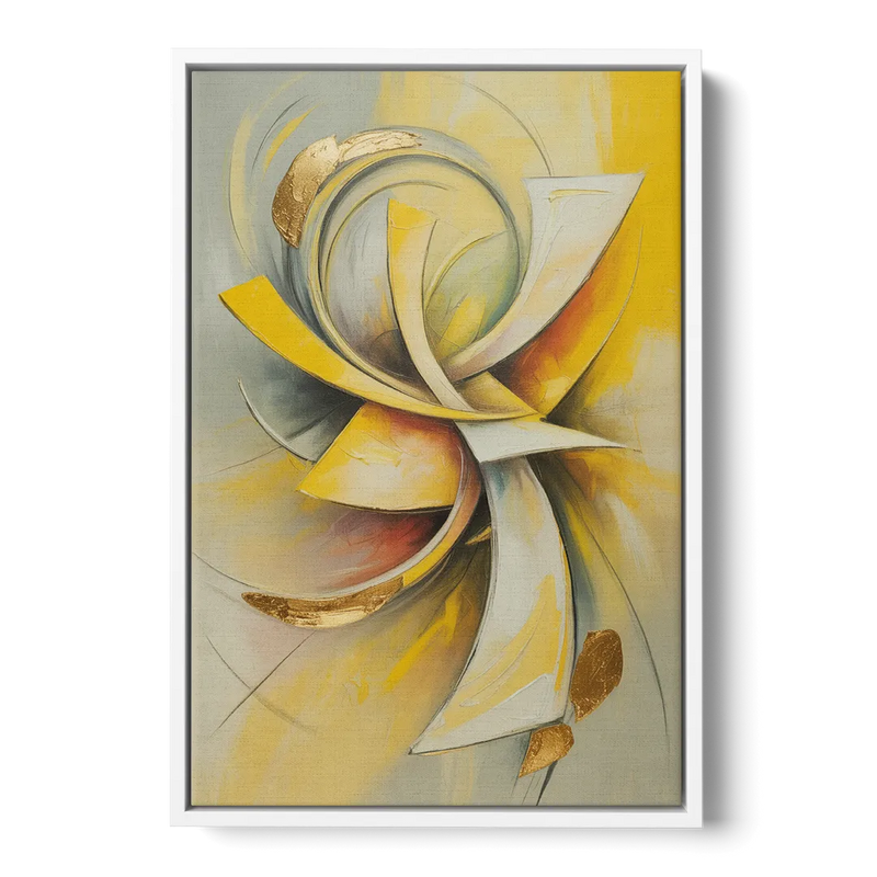 Opulent Vortex Yellow Abstract Front - White Canvas Wall Art