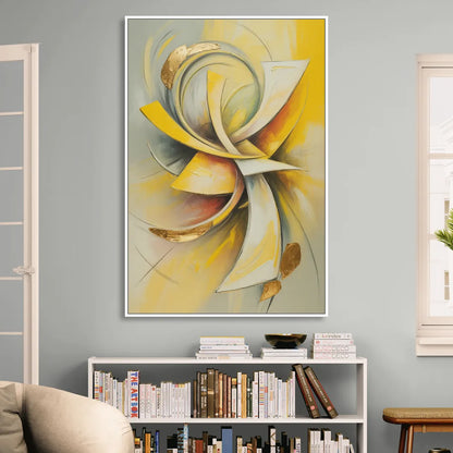 Opulent Vortex Yellow Abstract Living Room - White Canvas Wall Art